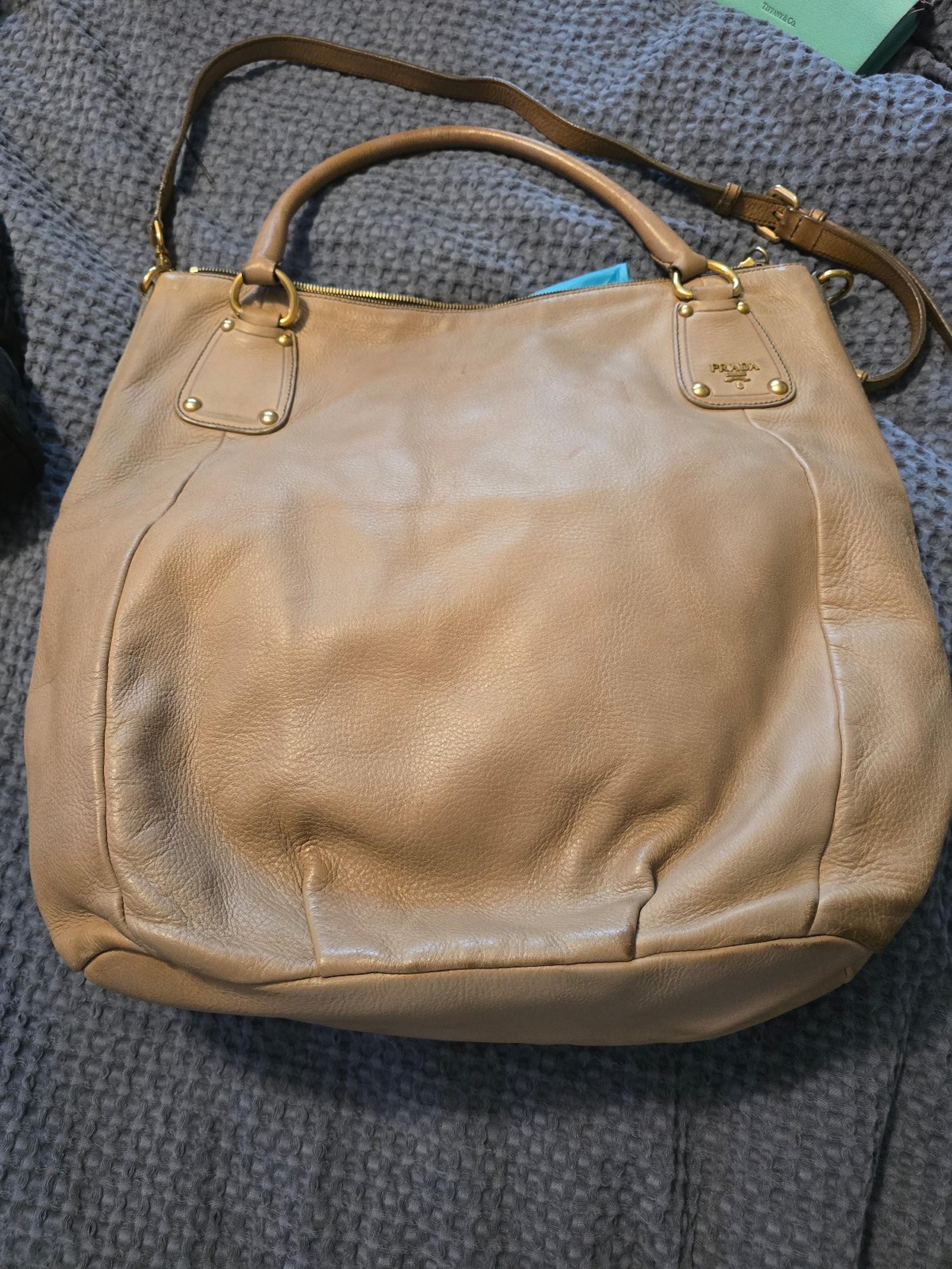 PRADA Shoulder Handbag Calfskin Brown XL LARGE Tote