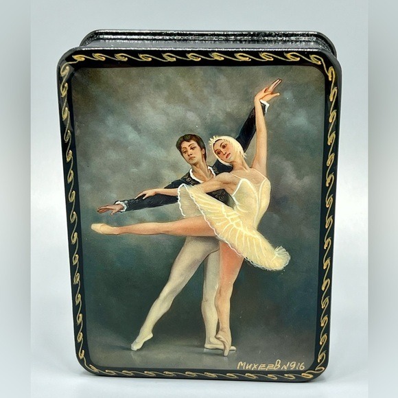 Papier Mache Russian Style Box Decorated With Ballet Dancers
