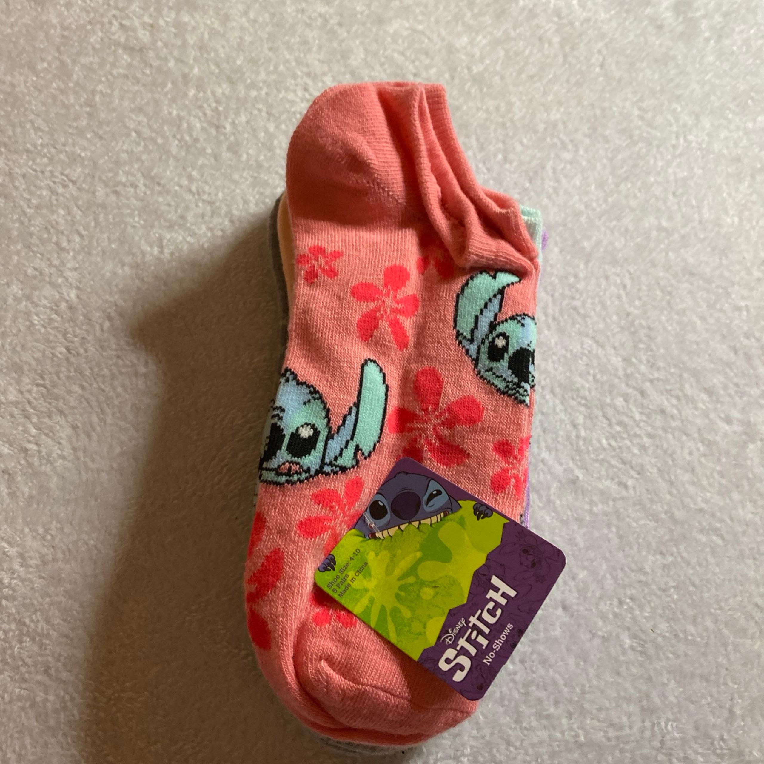 Disney Women 4-10 Socks Stitch Colorful 5 Pair Summer Fun Floral Hawaiian Casual