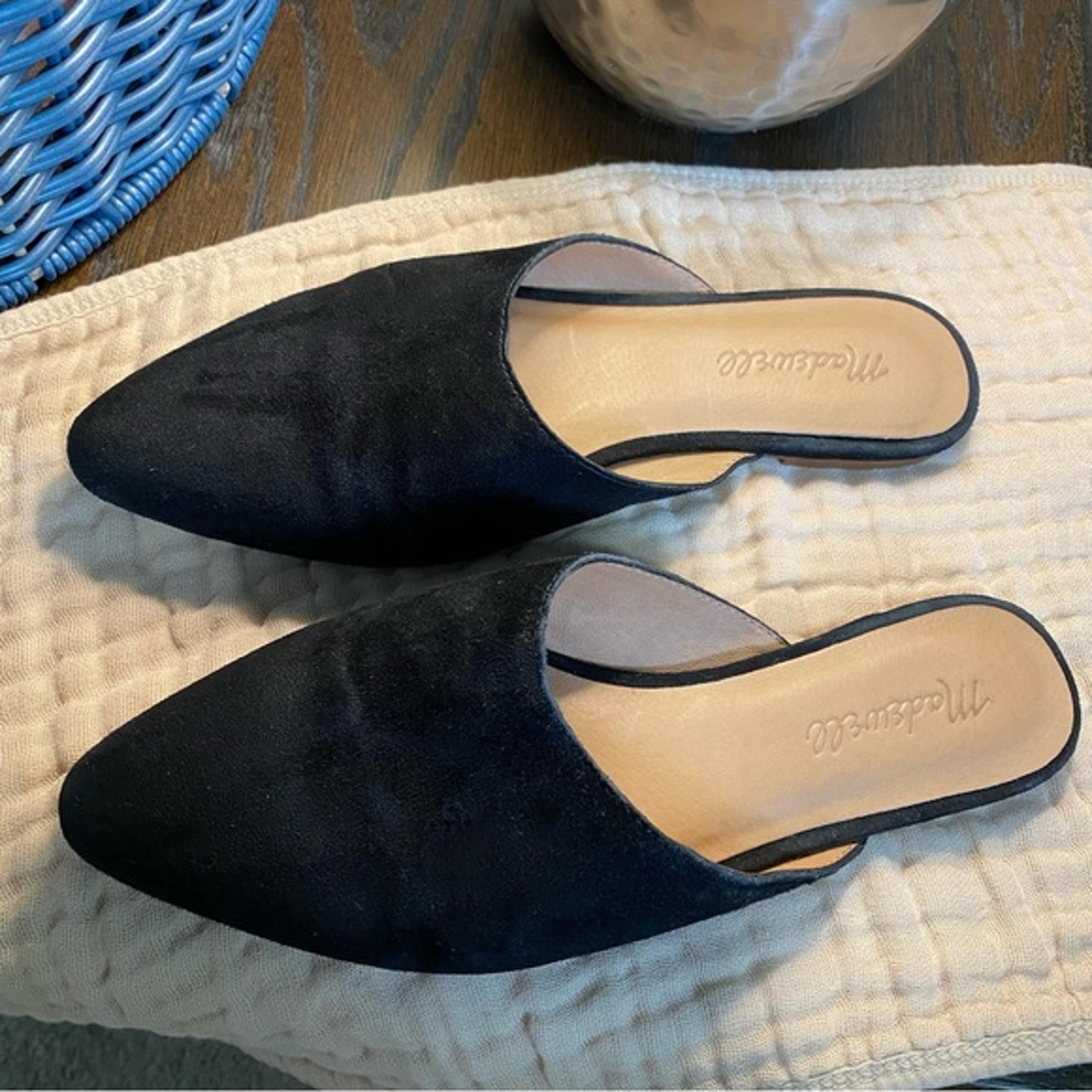 Madewell True Black Suede Leather Pointed Toe Mule Flats Women's Size 6.5