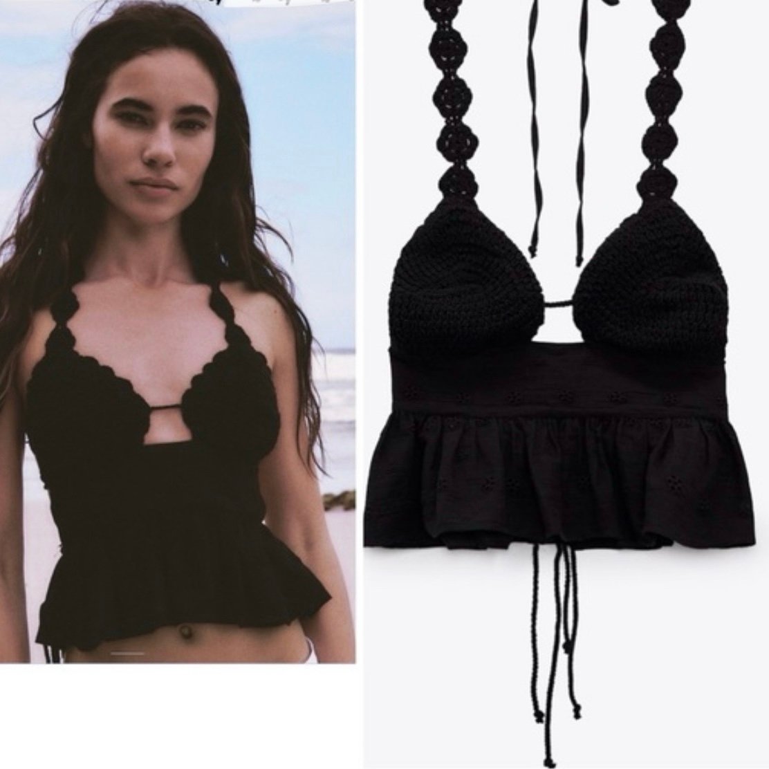 Zara crochet halter top embroidery ruffles size XL handcrafted in India