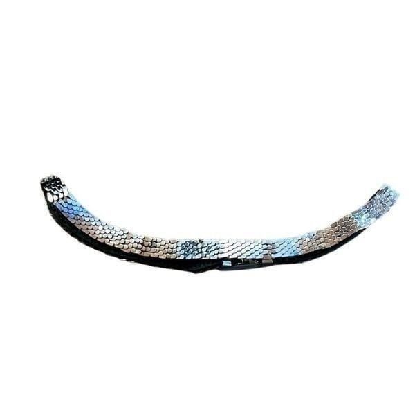 70s Vintage Stretch metal Scale Snake Flexible Belt Silver Floral 26” To 32