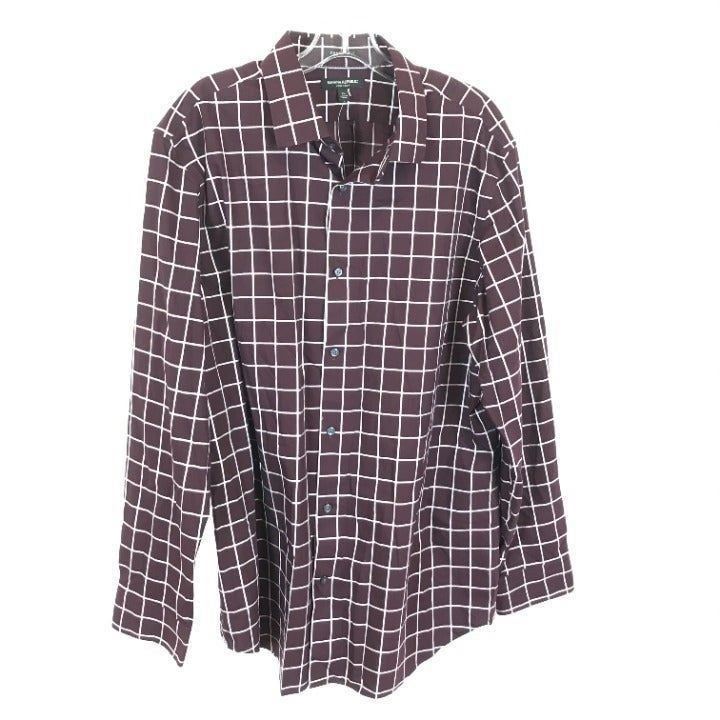NWT Mens Size XL Banana Republic Burgundy Camden Fit Check Pattern Dress Shirt