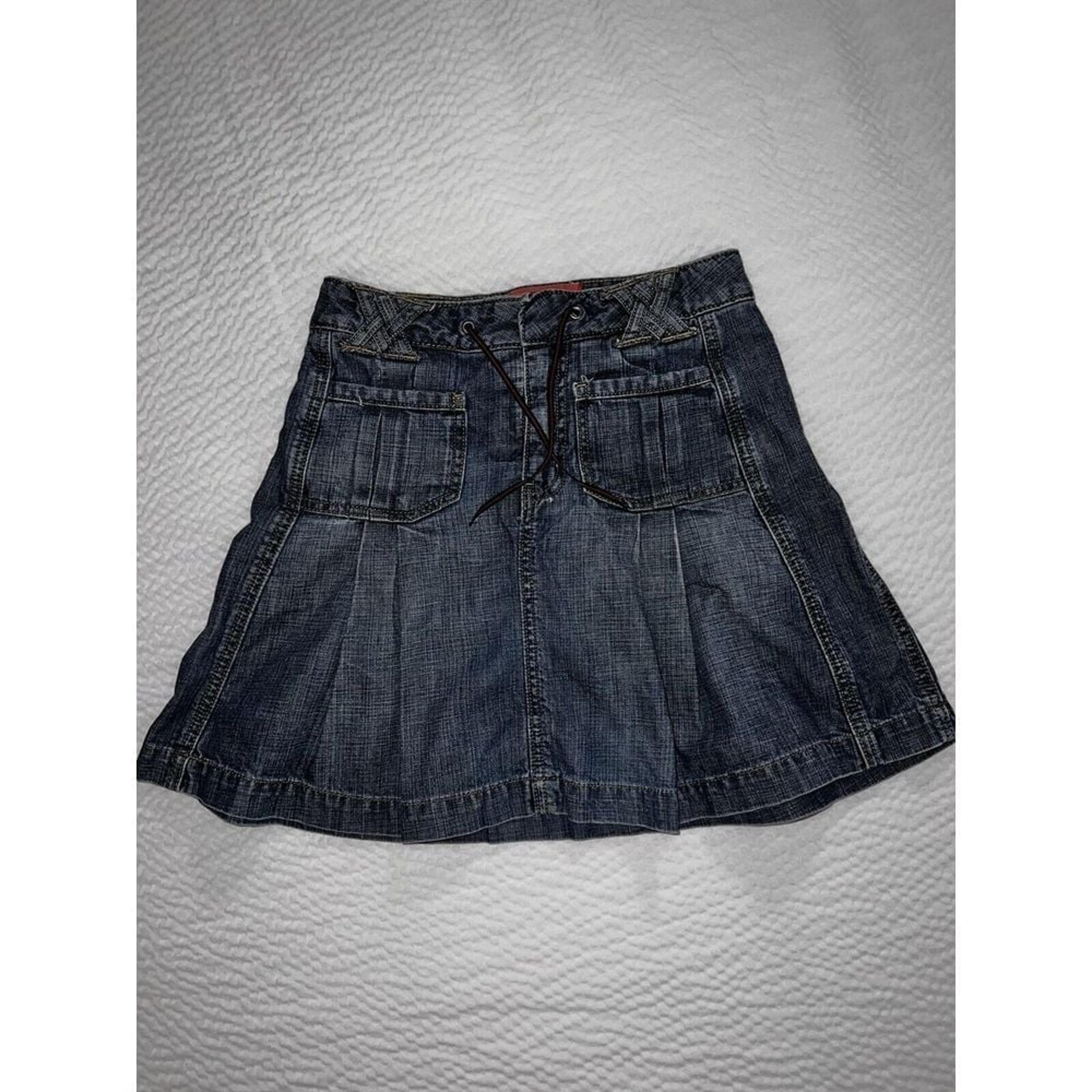 GAP Vintage 2002 Y2K Girls Jean Skirt  Sz 12 Zipper Adjustable Waist Pleated