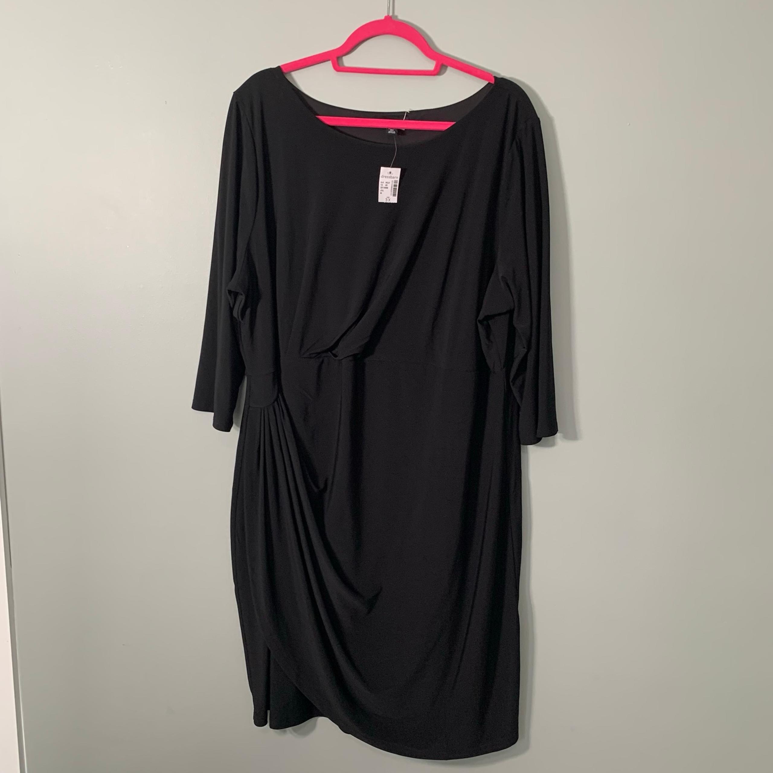 NEW Roz & Ali black elbow sleeve ruched stretch knee length casual career dress
