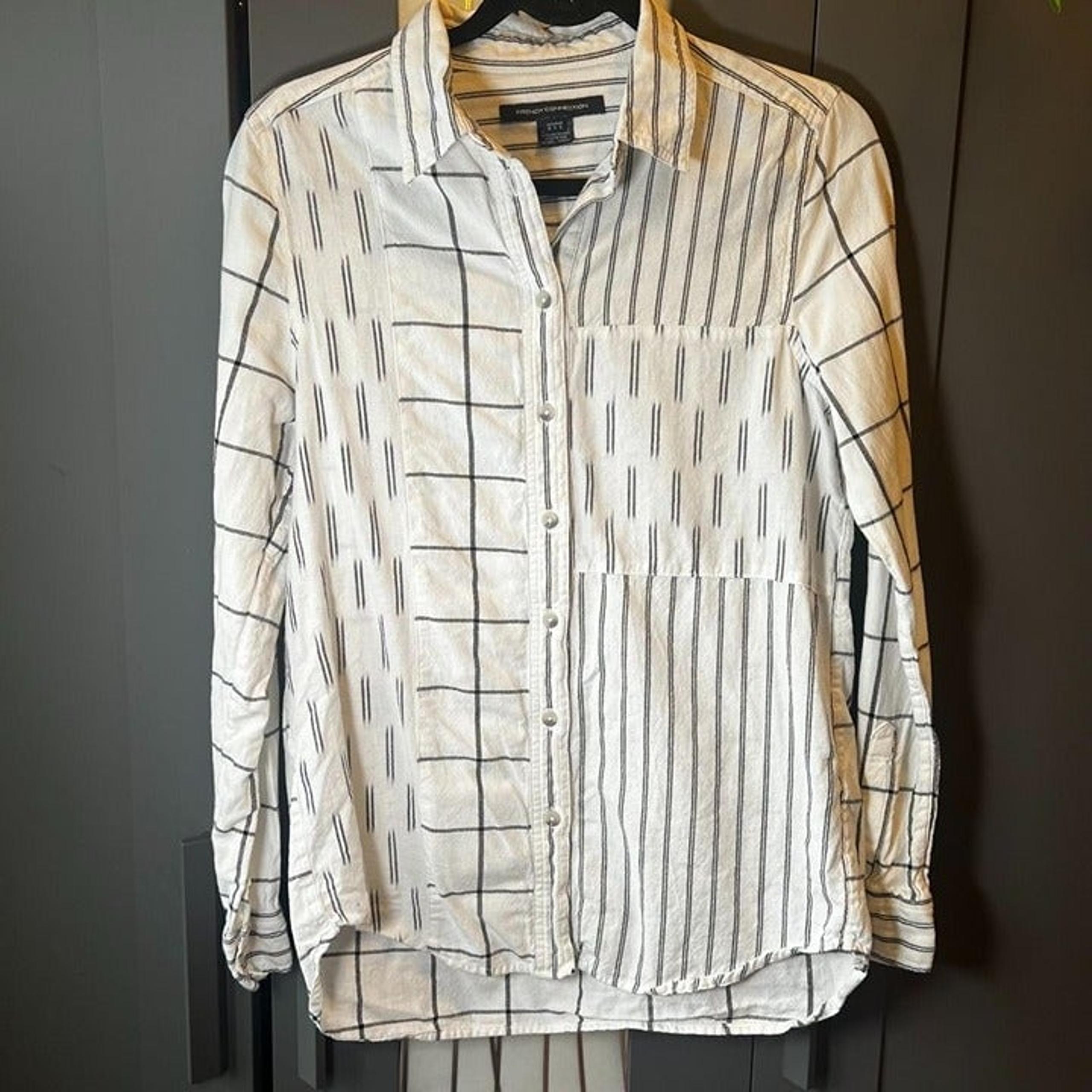 French Connection Maras Multi Patchwork Button down  Shirt  Cotton Womens Size 6