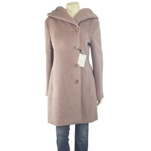 Cole Haan Wool Blend Hooded Coat 8 Mauve