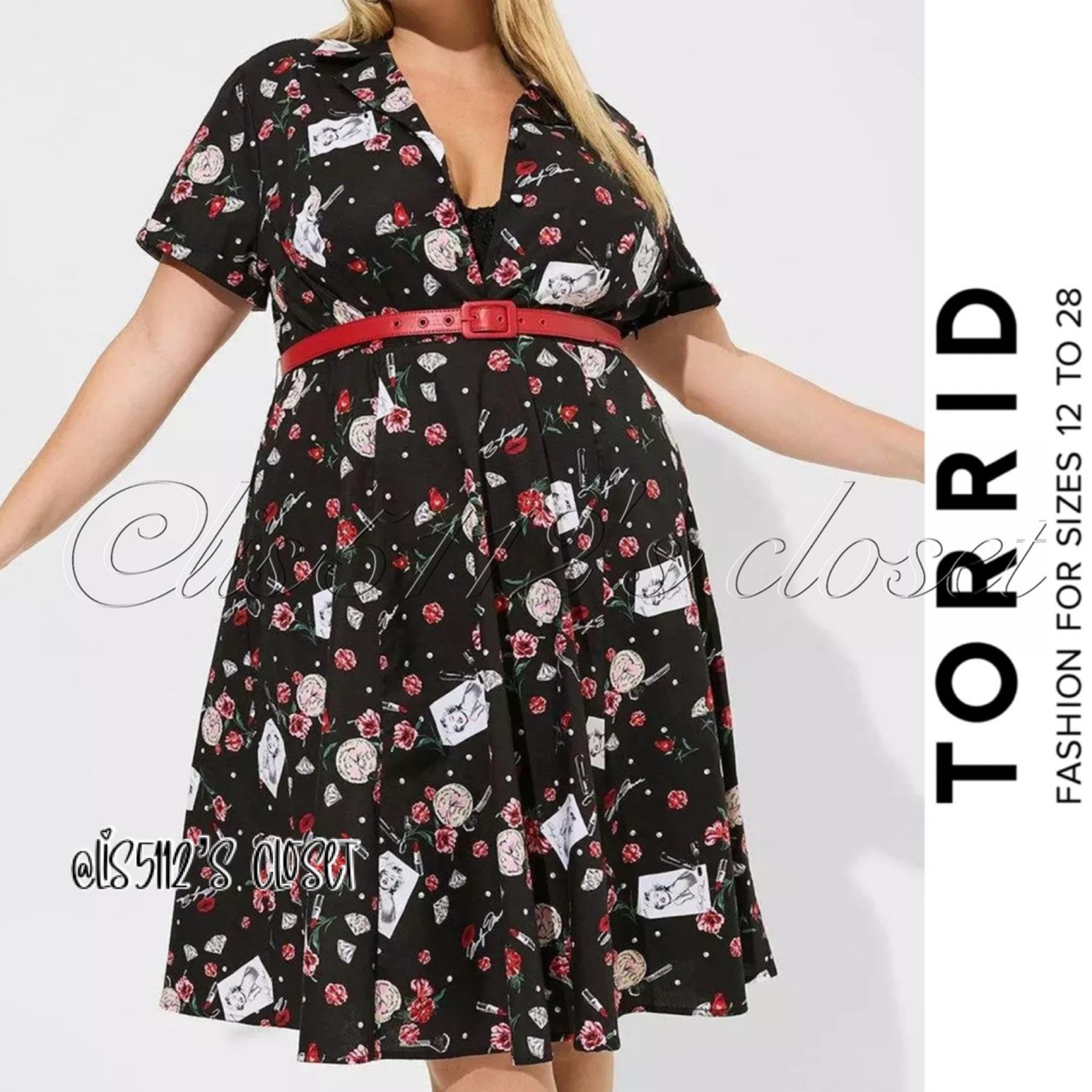 Torrid x Marilyn Monroe Icons Retro Button Front Midi Swing Dress 20 2X