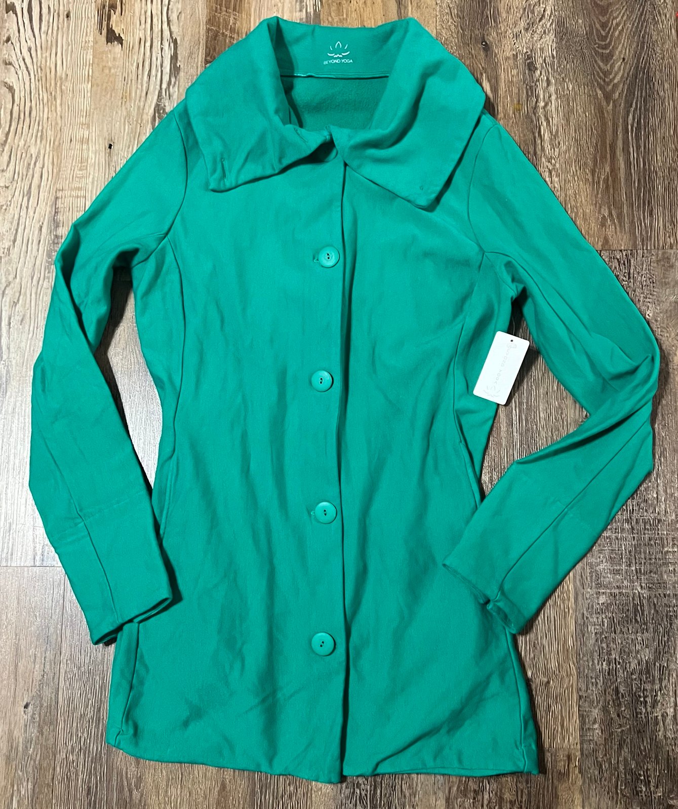 Beyond Yoga Turquoise Button Down High Neck Jacket 100% Organic cotton NWT XL