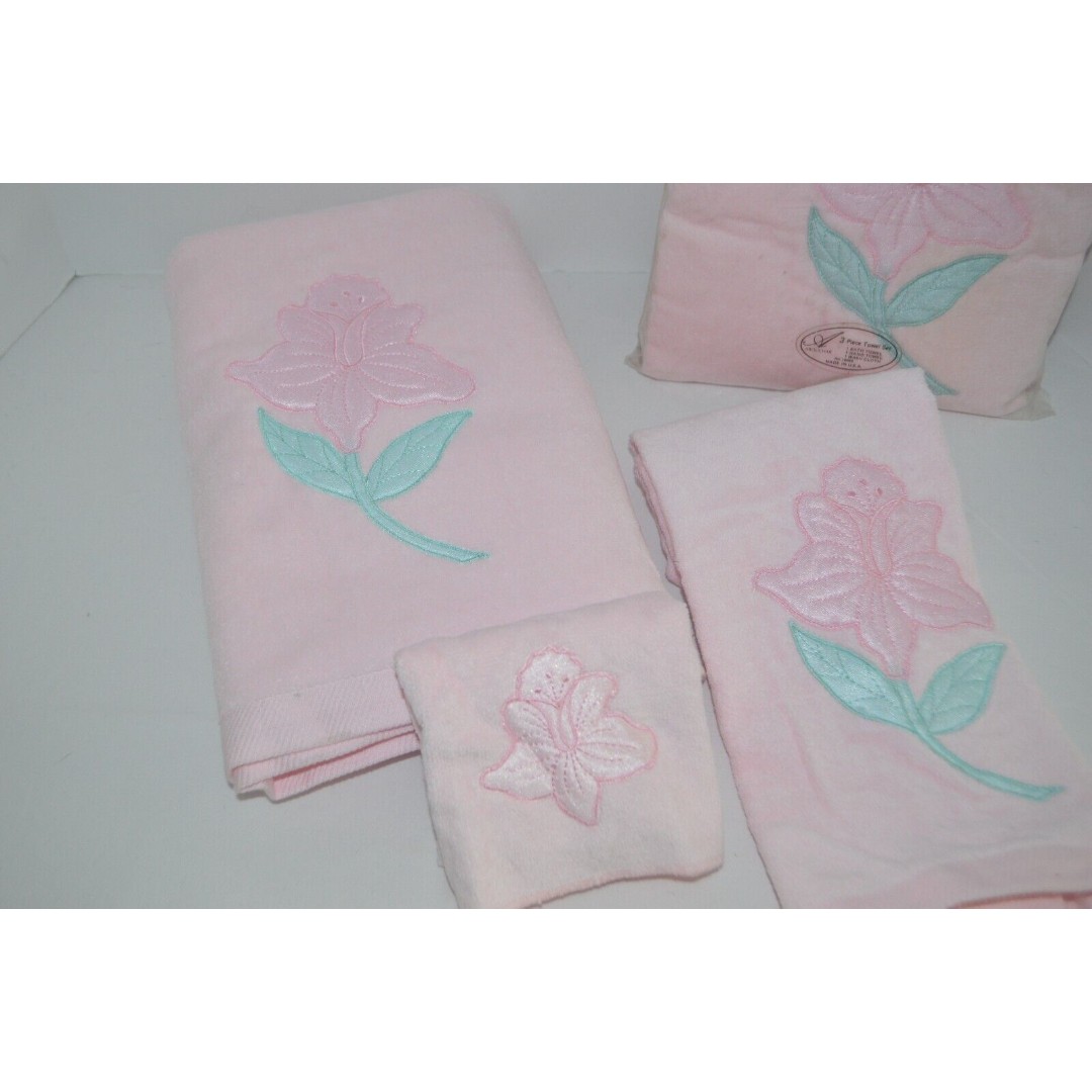 New Vintage Pink Towels Floral After Bath Luxury J. Abouchar & Sons