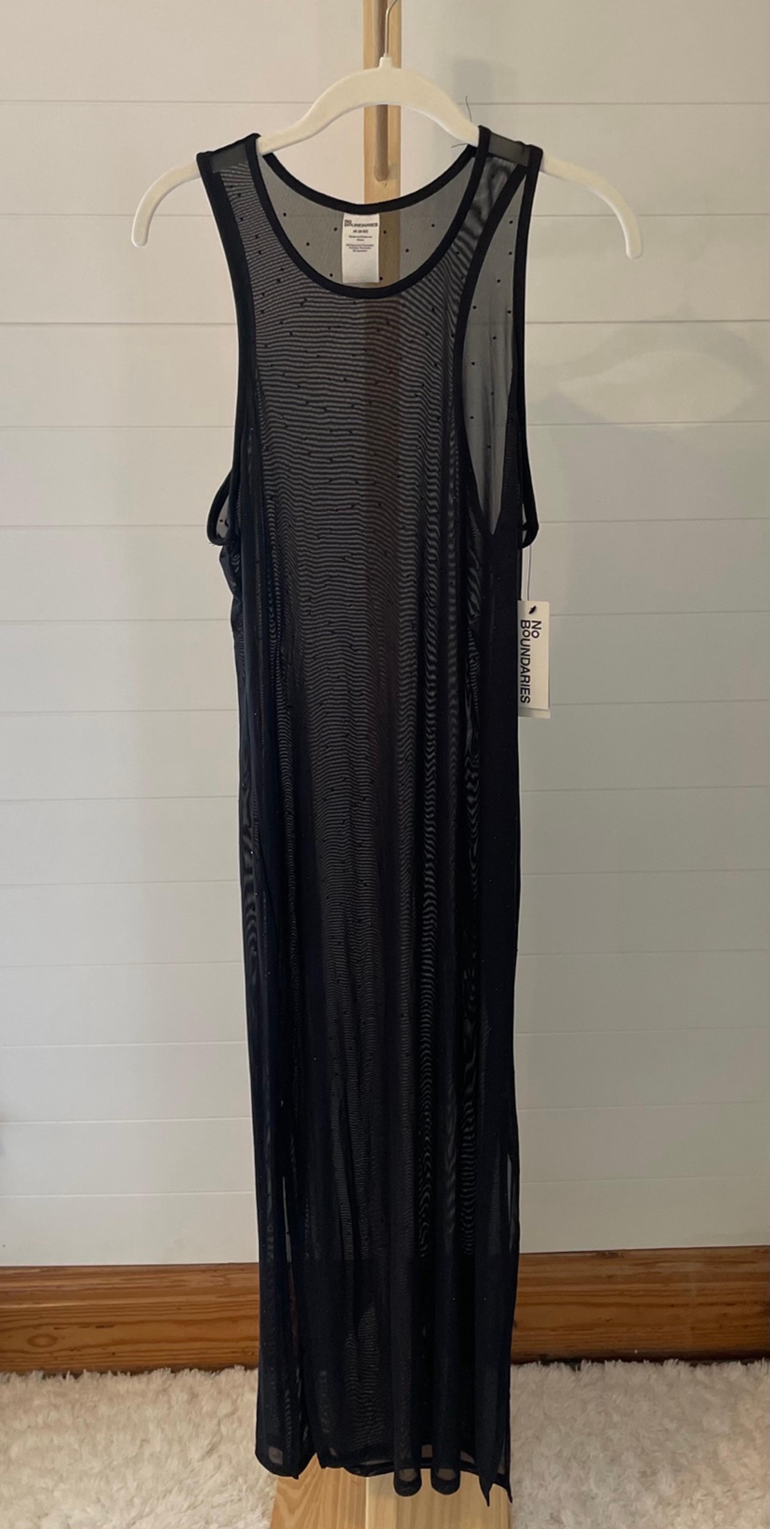No Boundaries Women's Sheer Bling Maxi Dress Coverup Black Size L NWT
