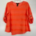 Ali Miles Bright Orange Lagenlook Blouse Medium PM Striped 3/4 Sleeve Asymmetric