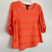 Ali Miles Bright Orange Lagenlook Blouse Medium PM Striped 3/4 Sleeve Asymmetric