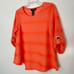 Ali Miles Bright Orange Lagenlook Blouse Medium PM Striped 3/4 Sleeve Asymmetric