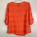 Ali Miles Bright Orange Lagenlook Blouse Medium PM Striped 3/4 Sleeve Asymmetric