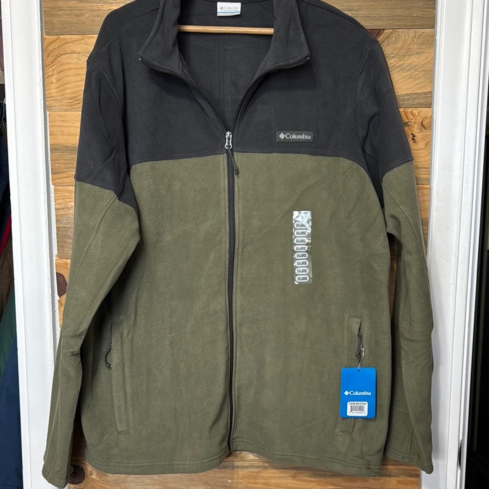 NWT Columbia Men's Two-Tone Fleece Zip Up Long Sleeve Jacket Gray and Green XXL