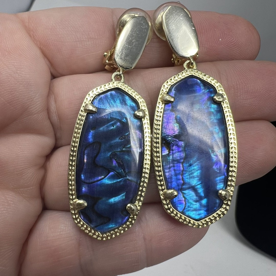 Kendra Scott Clip On Earrings Danielle Statement Navy Abalone 14k Gold Plated