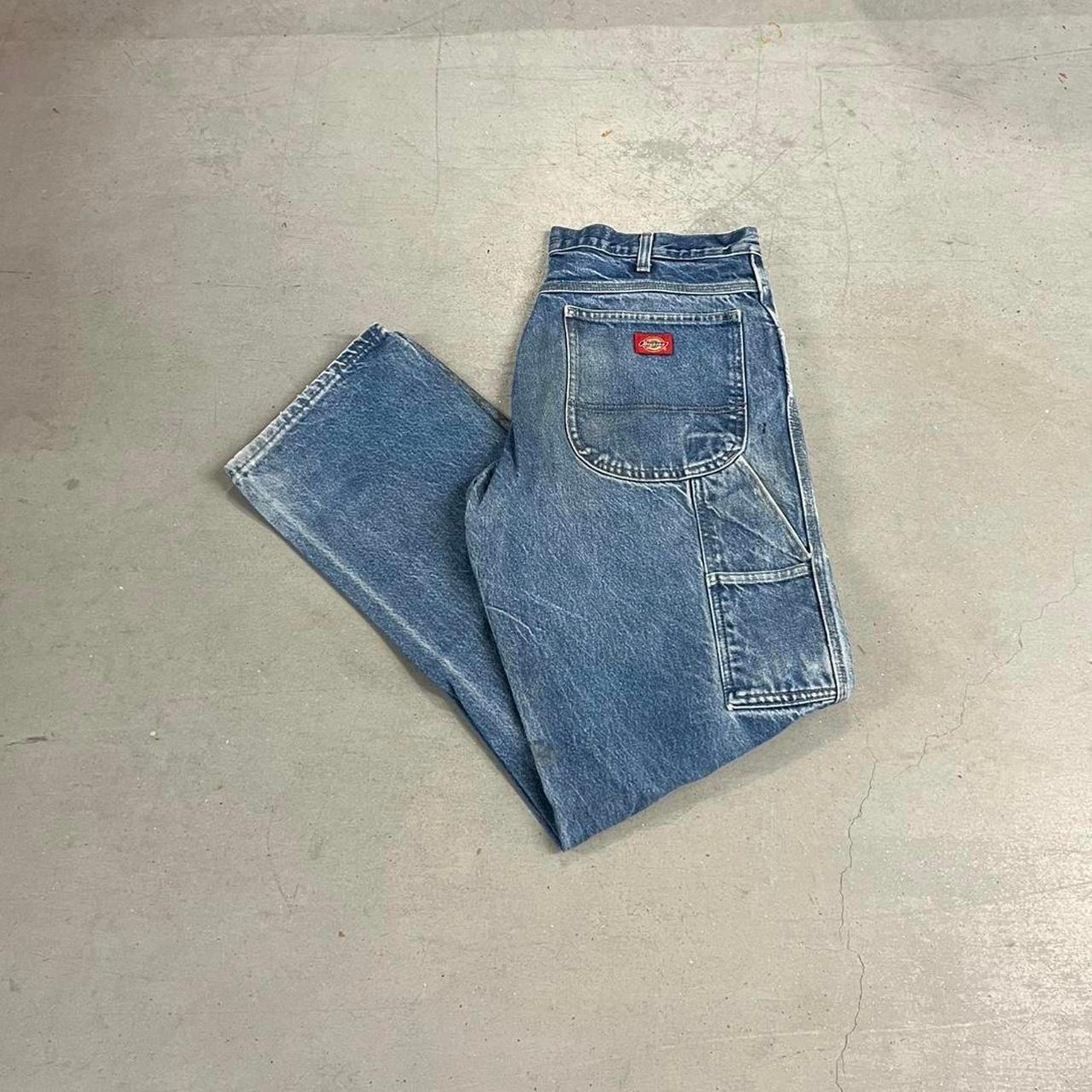 vintage dickies thrashed relaxed baggy fit faded blue jeans
