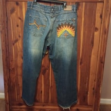 Baggy wide leg embroidered skater jeans by Lifted Research Group (LRG) size 38