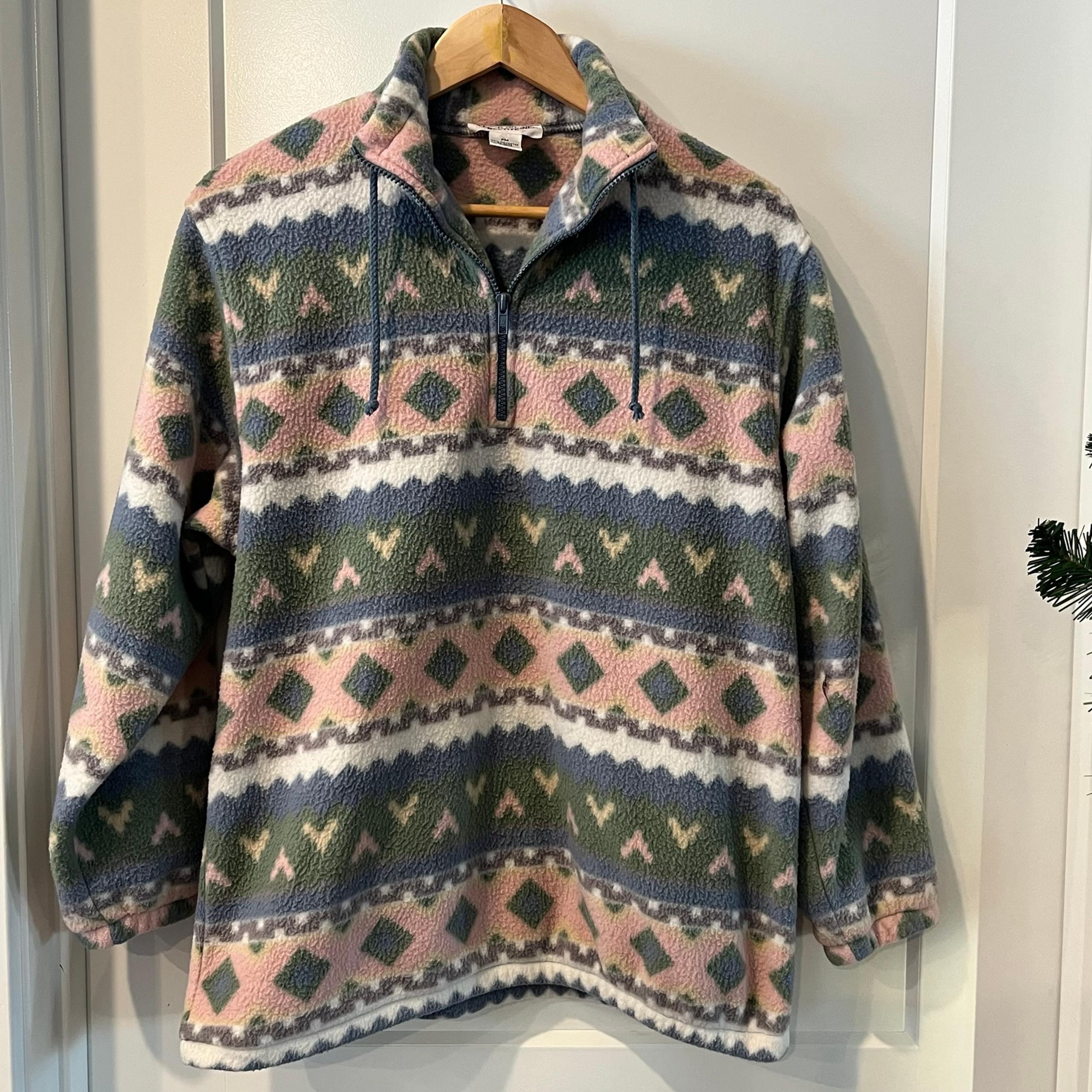 Vintage Alfred Dunner Fleece Zip Womens Size P Medium Full Zip Pink Geometric