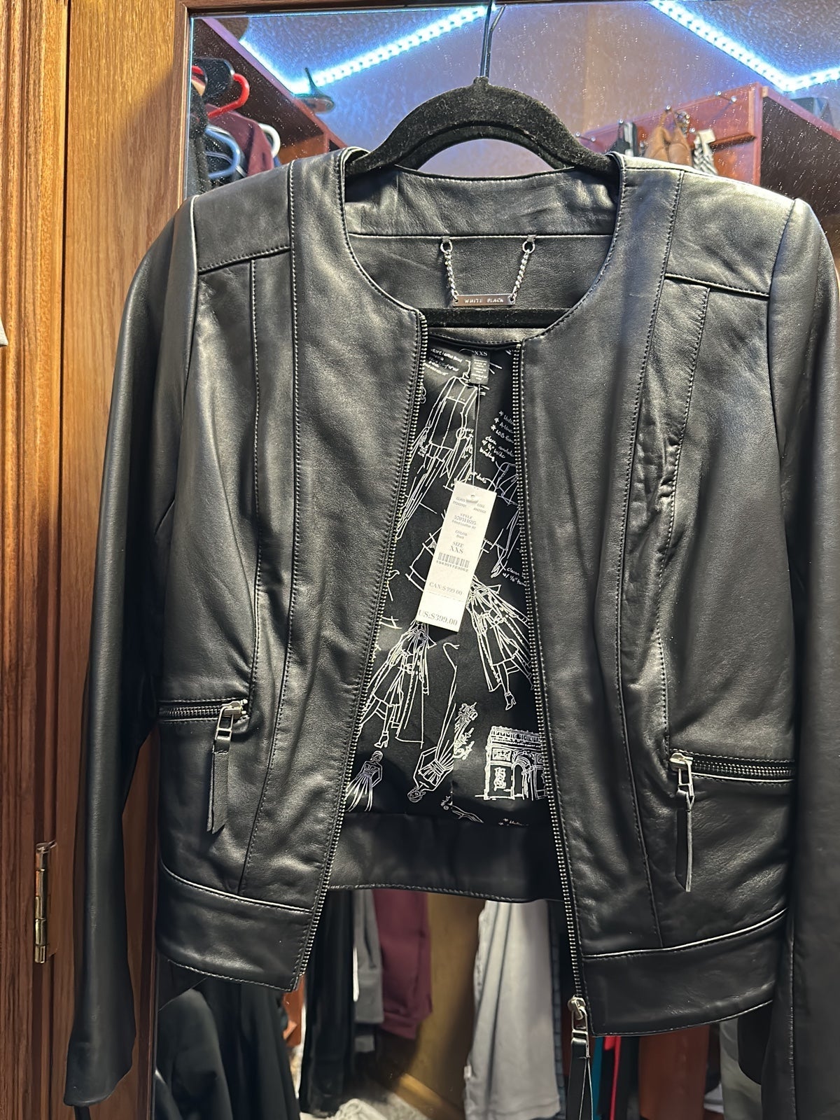 Black real leather fitted WHBM jacket - NWT too small for me