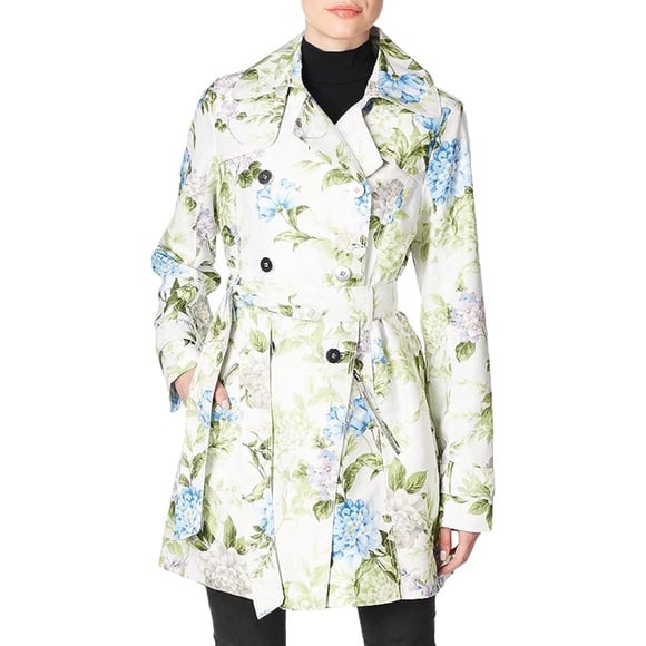 Guess Floral Printed Double Breasted Trench Coat In Size Large