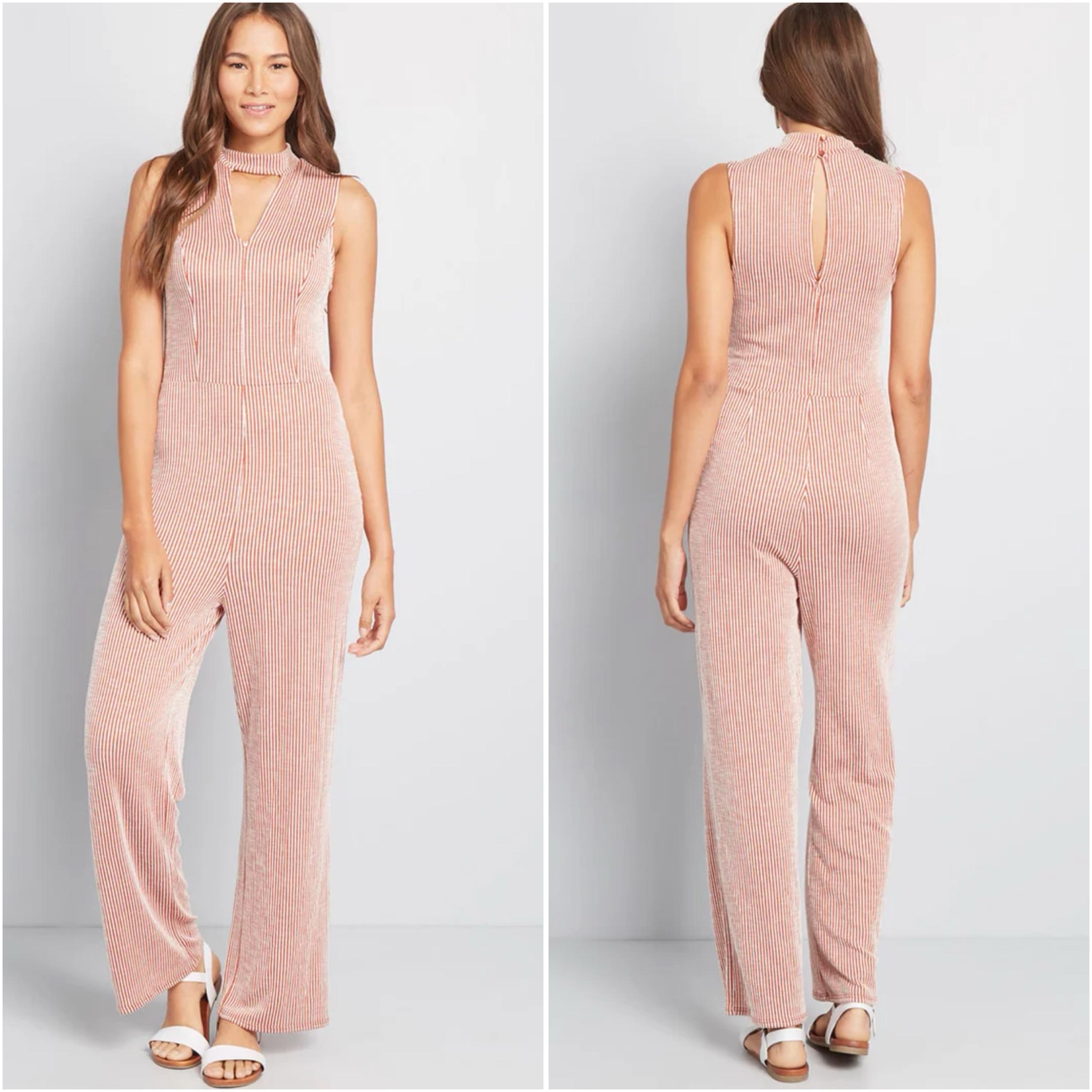 ModCloth For the Bliss of It Jumpsuit Orange Stripe Mod Retro 60s 70s XS NWT