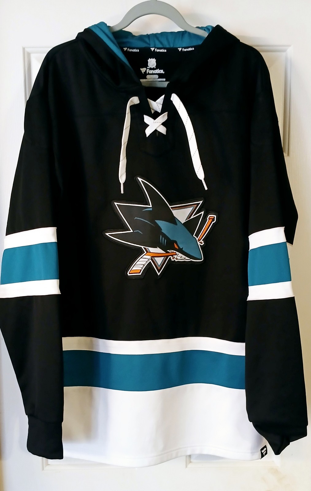 San Jose Sharks Fanatics Inside Line Fleece Pullover Jersey Black Sz XL