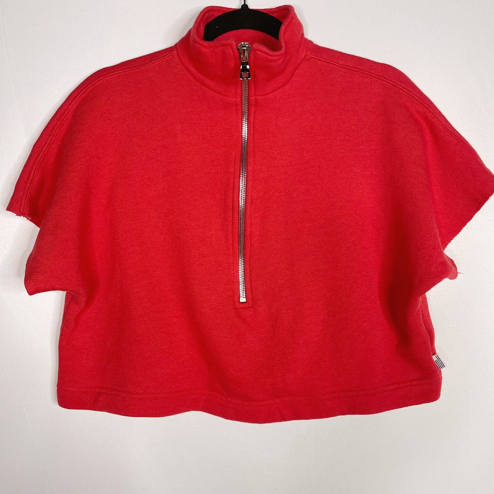 Good American Size 0 XS Red The Chunky Zip Pullover Cropped Sweatshirt 1/2 Zip