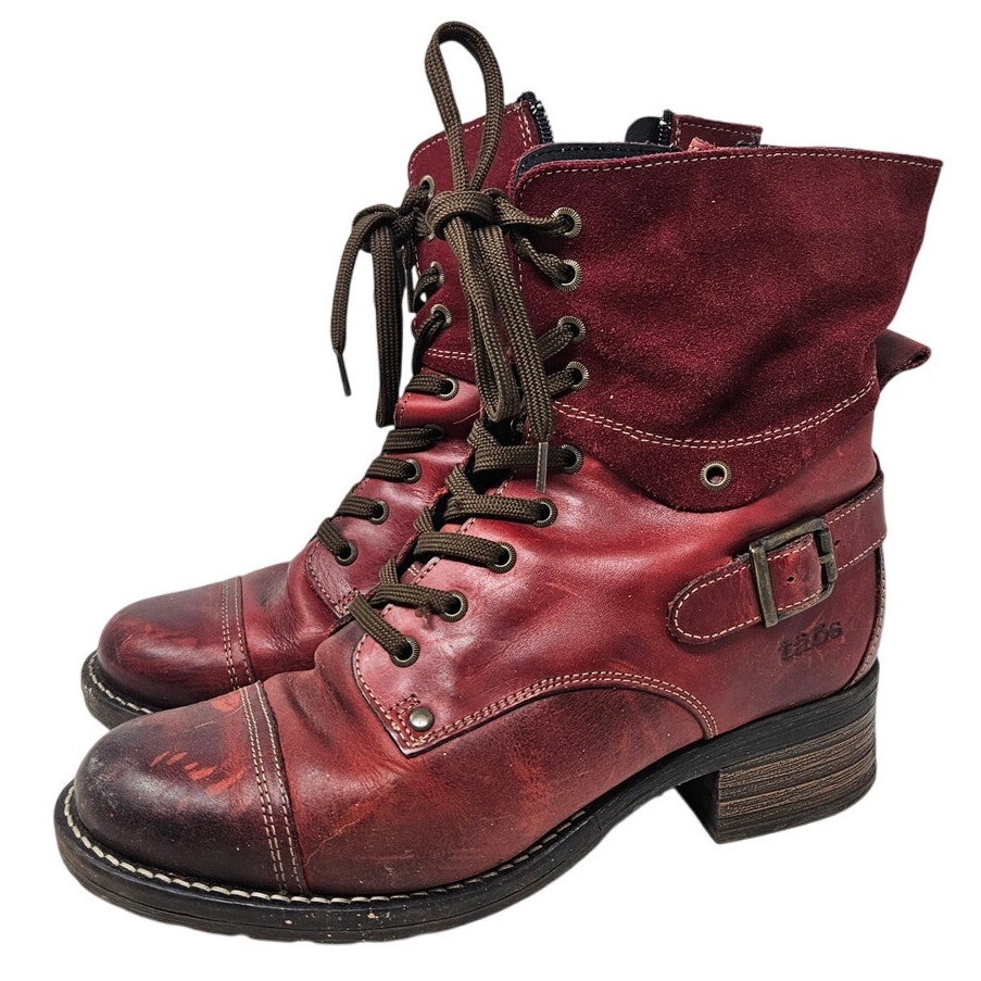 Taos 39 Crave Red Leather Lace Up Comfort Combat Boot Gorpcore Boho Casual