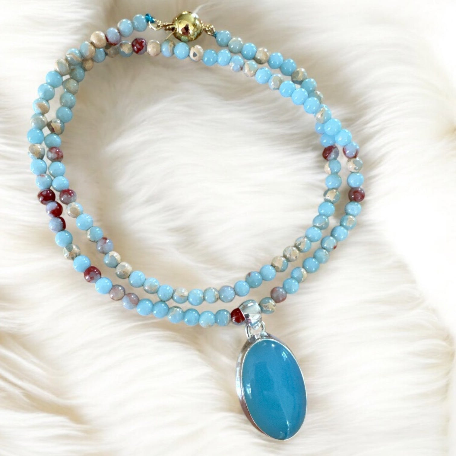 Aqua Chalcedony Solid 925 Sterling Silver Pendant Necklace