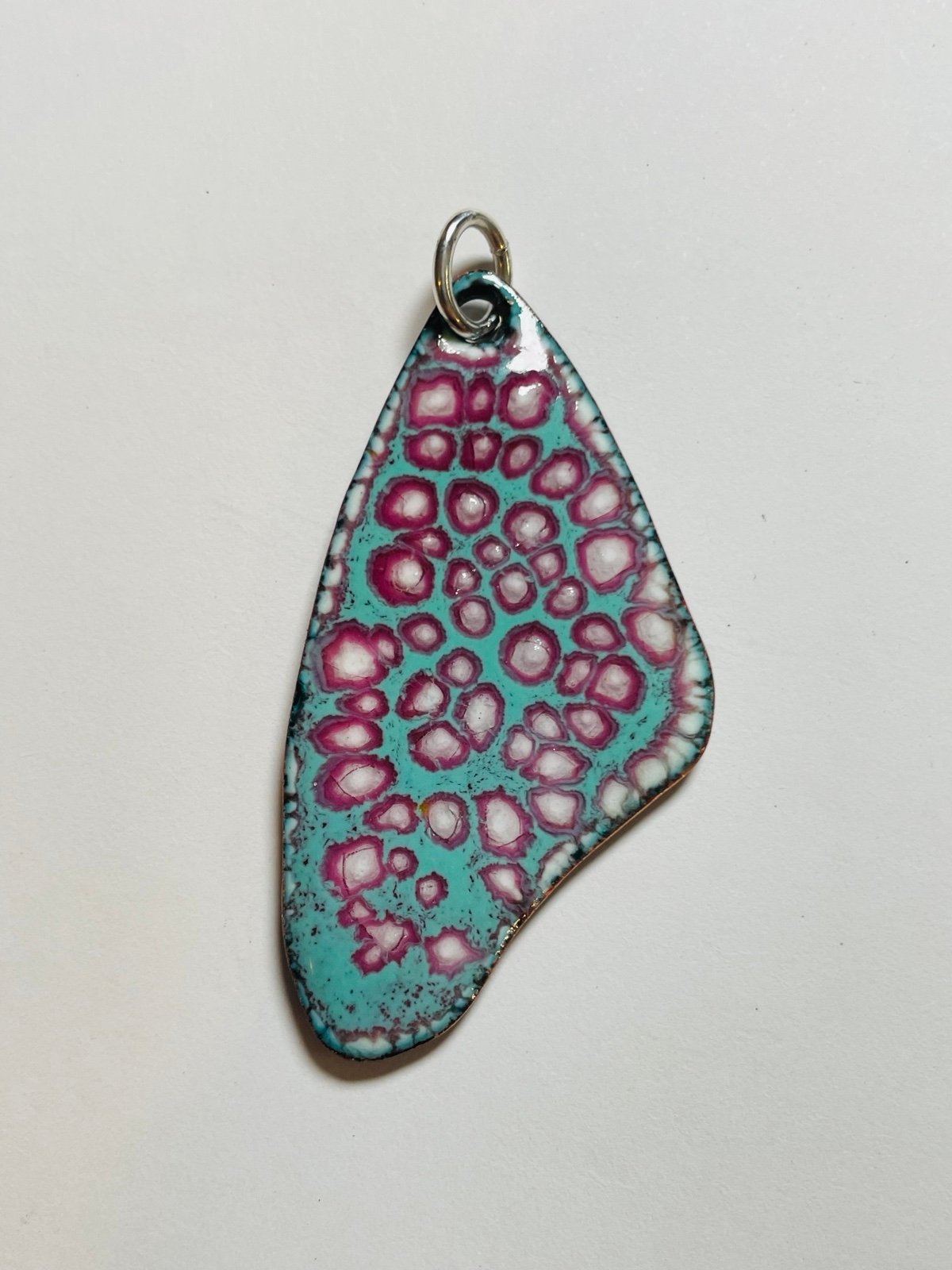 GLASS BUTTERFLY WING PENDANT PINK & MINT HANDMADE JEWELRY glass enameled wing