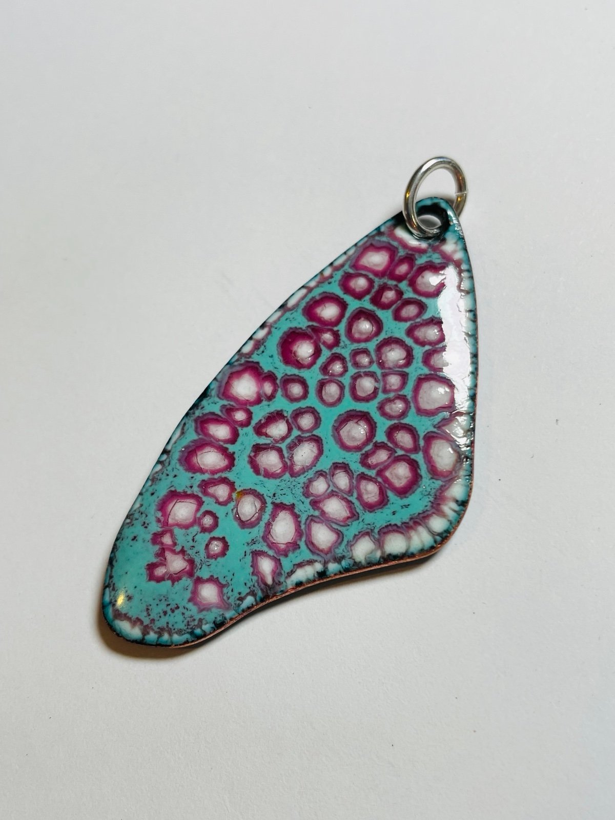 GLASS BUTTERFLY WING PENDANT PINK & MINT HANDMADE JEWELRY glass enameled wing