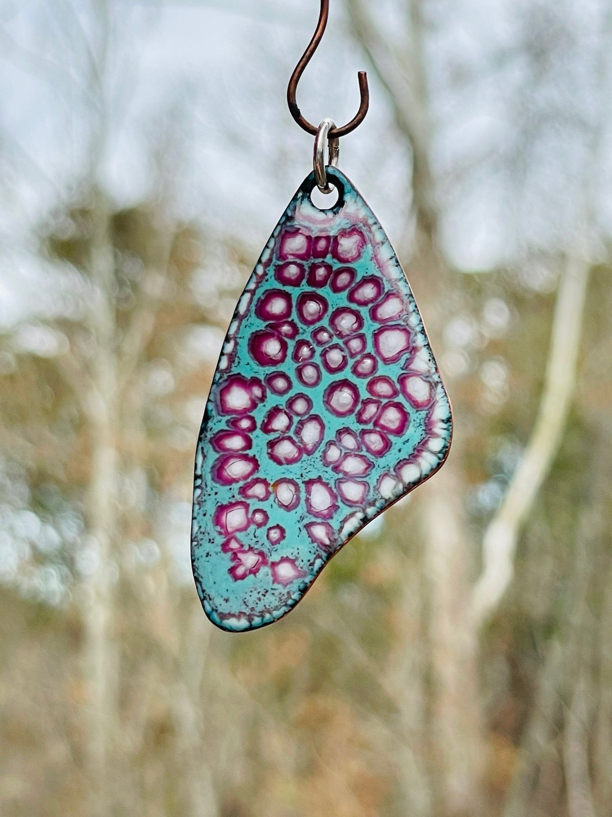 GLASS BUTTERFLY WING PENDANT PINK & MINT HANDMADE JEWELRY glass enameled wing