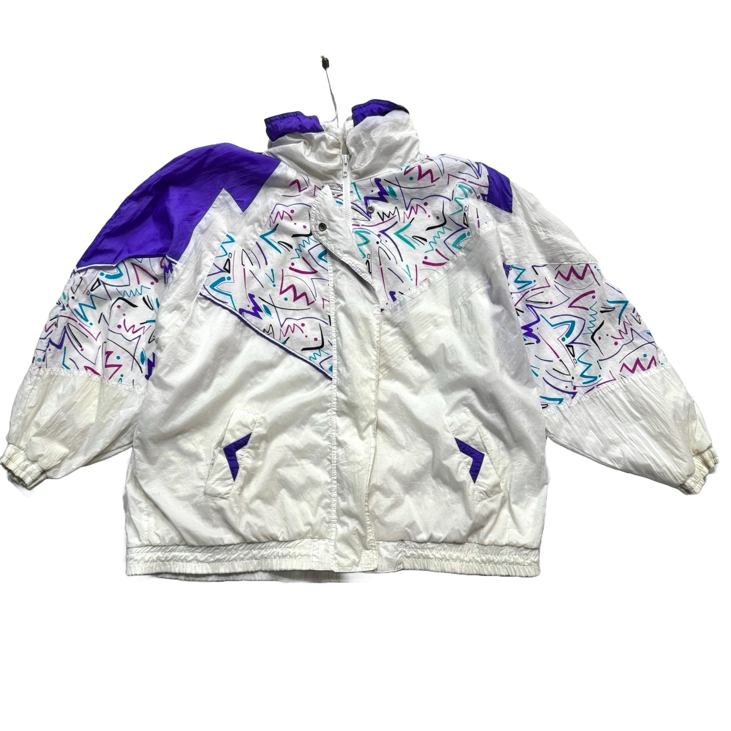 Vintage 80s Retro Jazz Design Parka Jacket Size 2X Womens Baggy Oversize