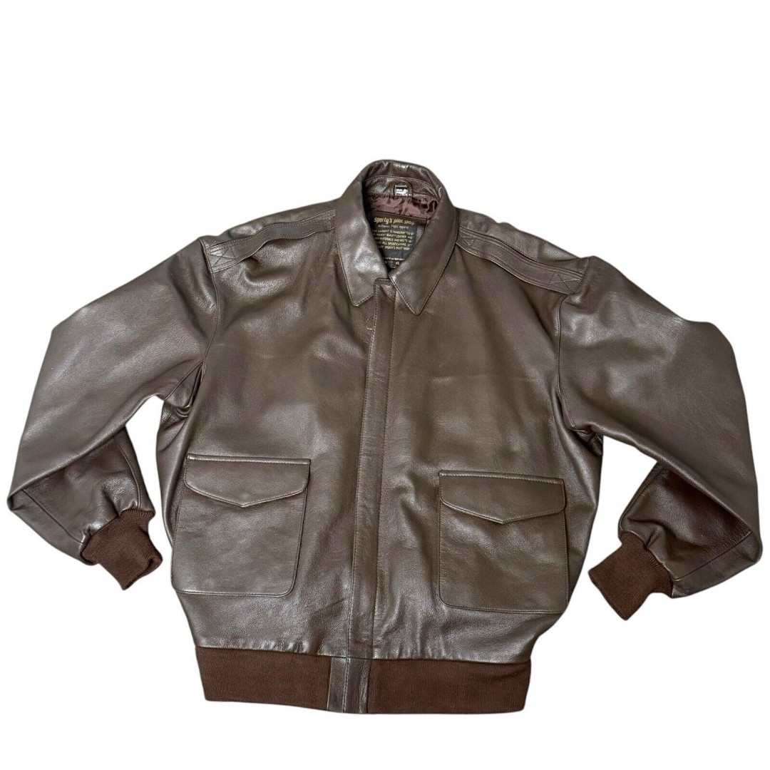 Vtg Sporty’s Pilot Shop A-2 Flight Goat Leather Military Bomber Jacket XL Long