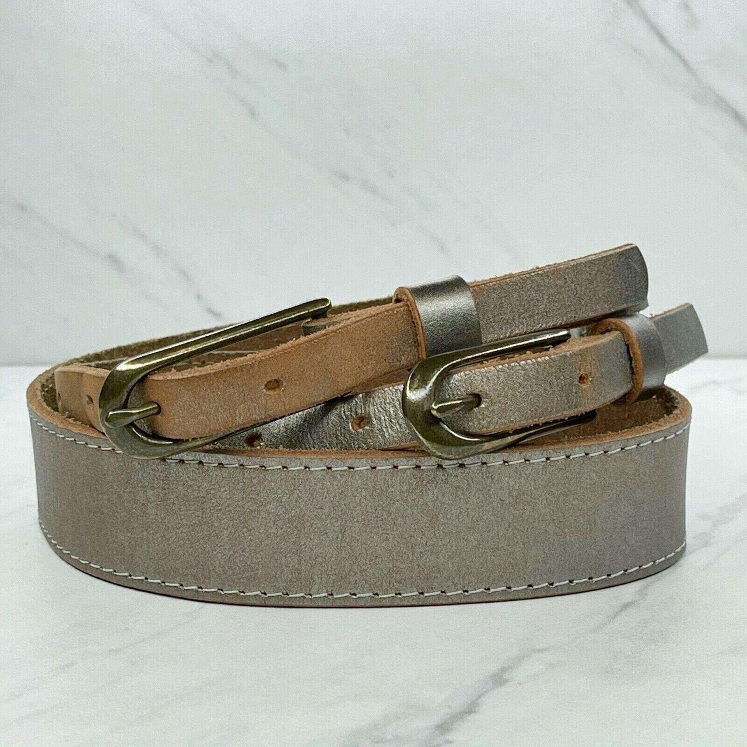Gap Silver Metallic Double Buckle Genuine Leather Belt Size Small S Womens