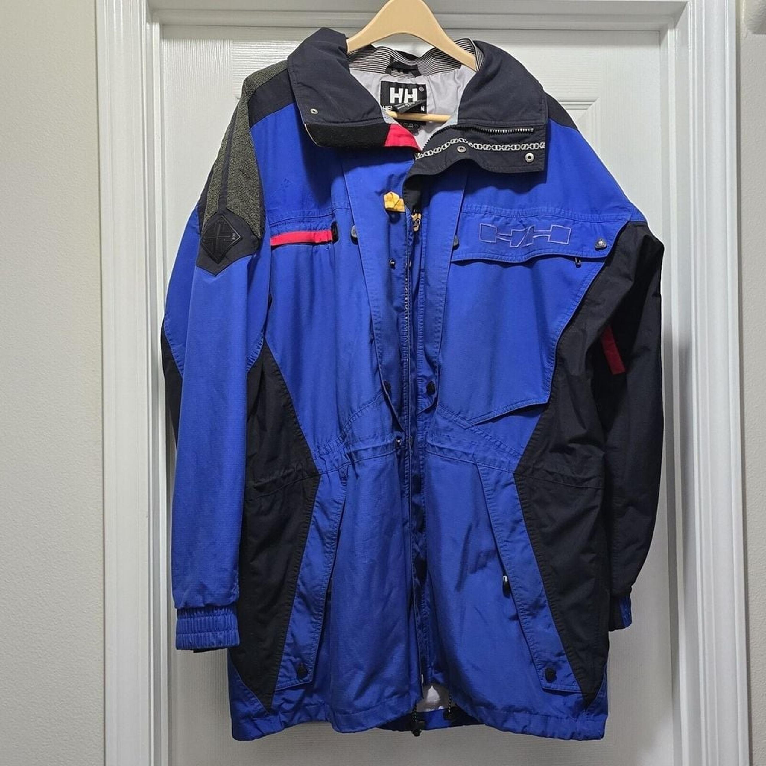 VTG 90s Helly Hansen Equipe Blue Colorblock Ski Snowboard Sport Jacket Men's 2X