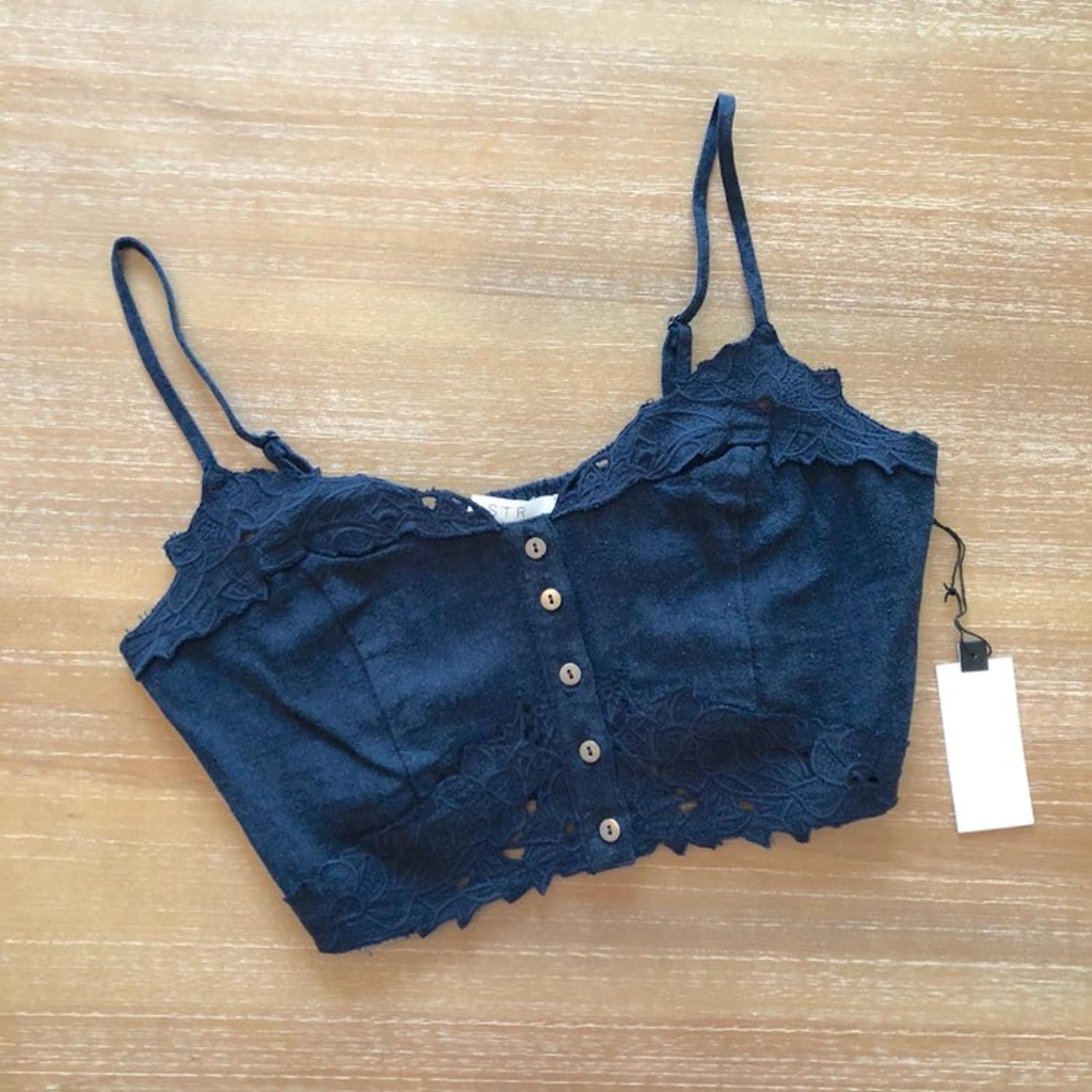 NWT Blue Appliqué Button Crop Top ASTR