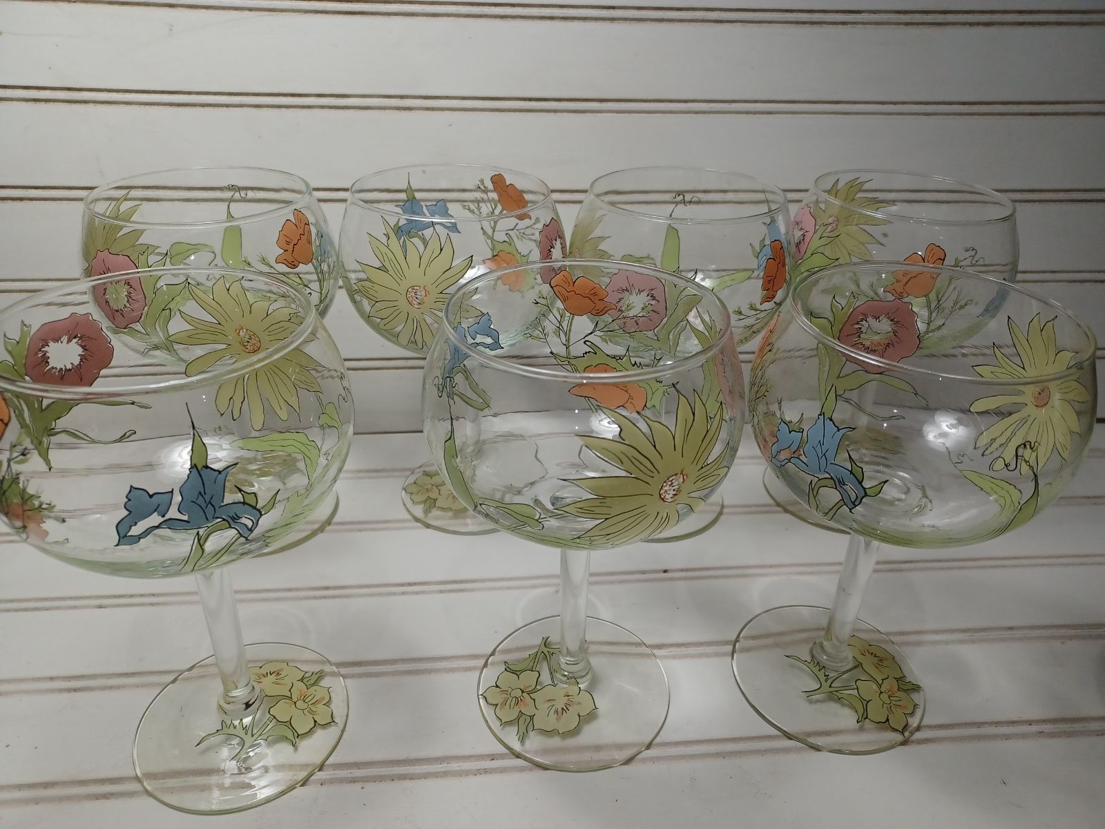 glasses Vintage Hand Painted Ester All Purpose 14 oz. Goblets Wildflowers Glass