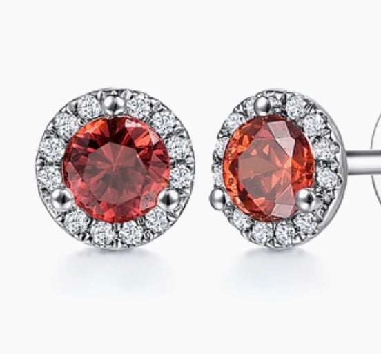 14K White Gold Halo Garnet (January Birthstone) and Diamond Stud Earrings