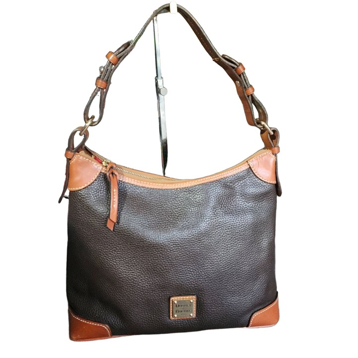 Dooney And Bourke Womens Brown Pebbled Leather Zip Closure Shoulder Bag Size