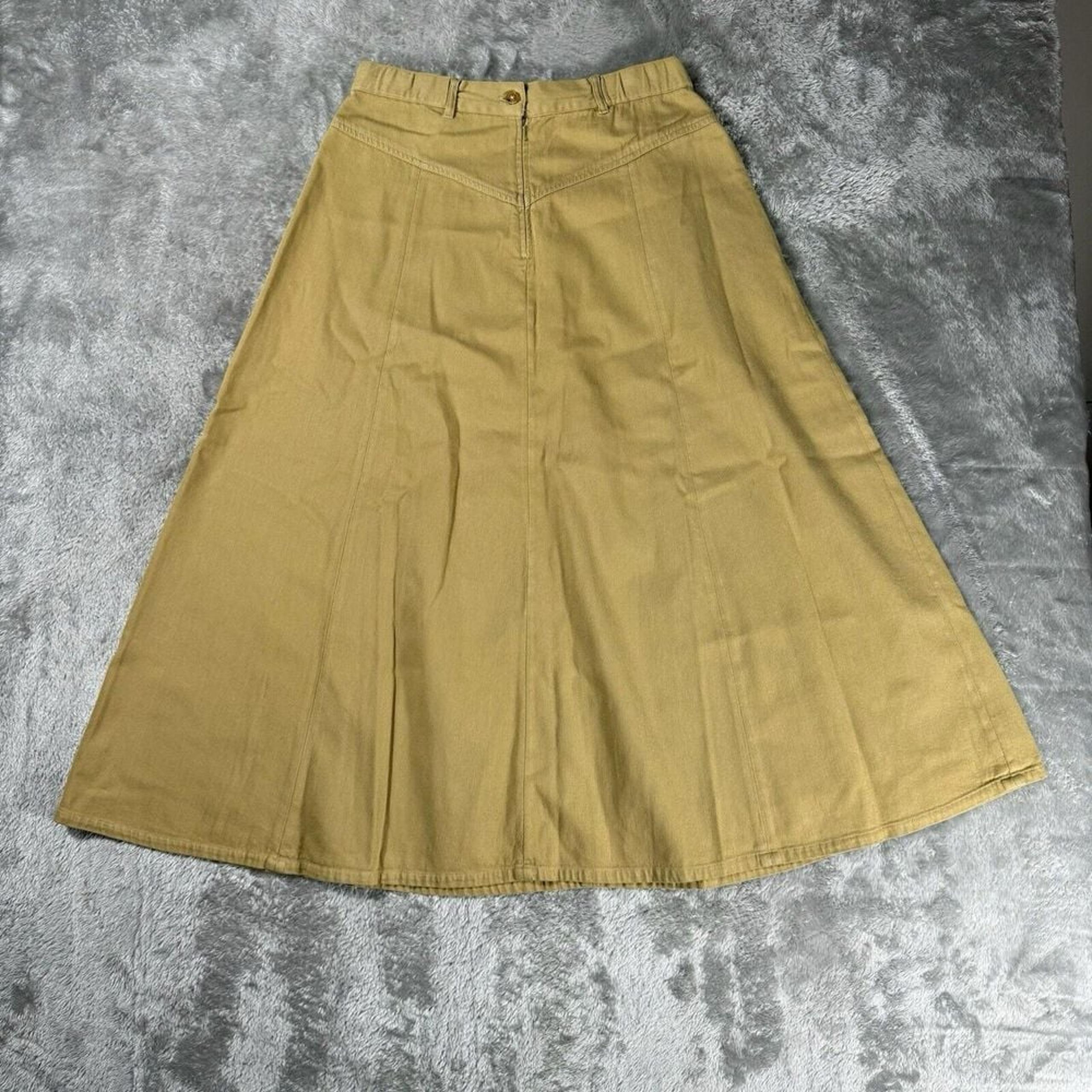 ORVIS A Line Skirt 10 Petite Tan Maxi Long Canvas Country Western Pocket Yoke