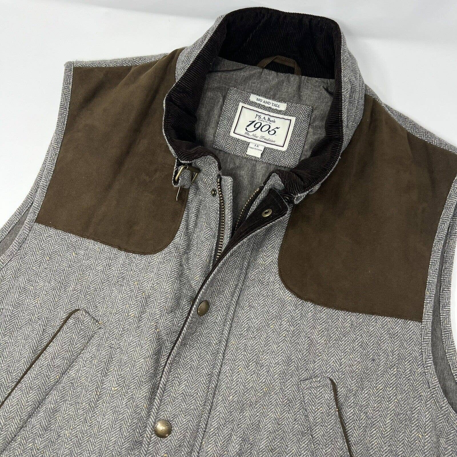 Jos A Bank Quilted Vest Herringbone Wool Blend Collar Buckle Men 1X Big & Tall