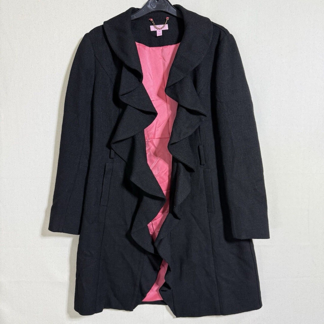 Lilly Pulitzer Ruffle Coat Black Women Size X-Small *Missing The Belt