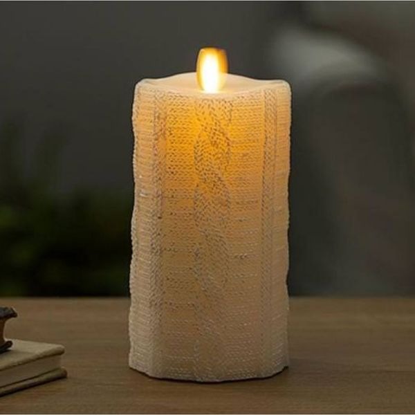 Luminara Sweater Knit Pillar Flameless Candle
