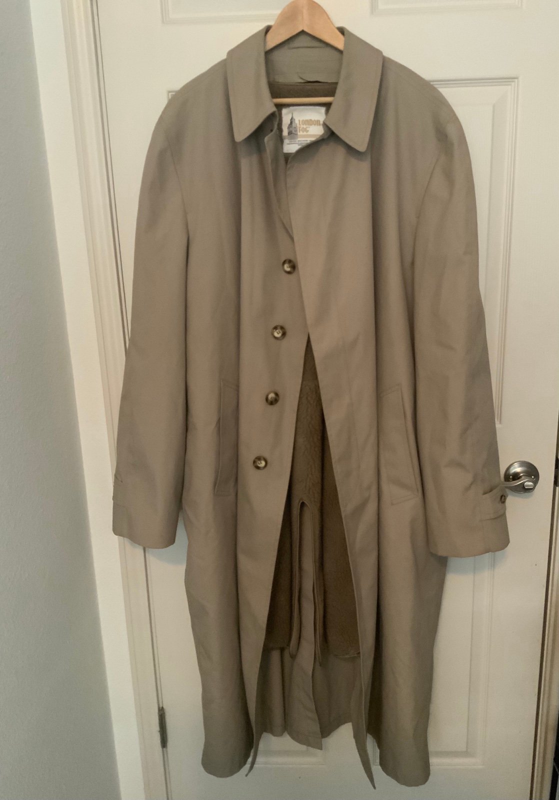 Vintage London Fog Men 48 EX Long Winter Trench Coat Removable Fleece Lining