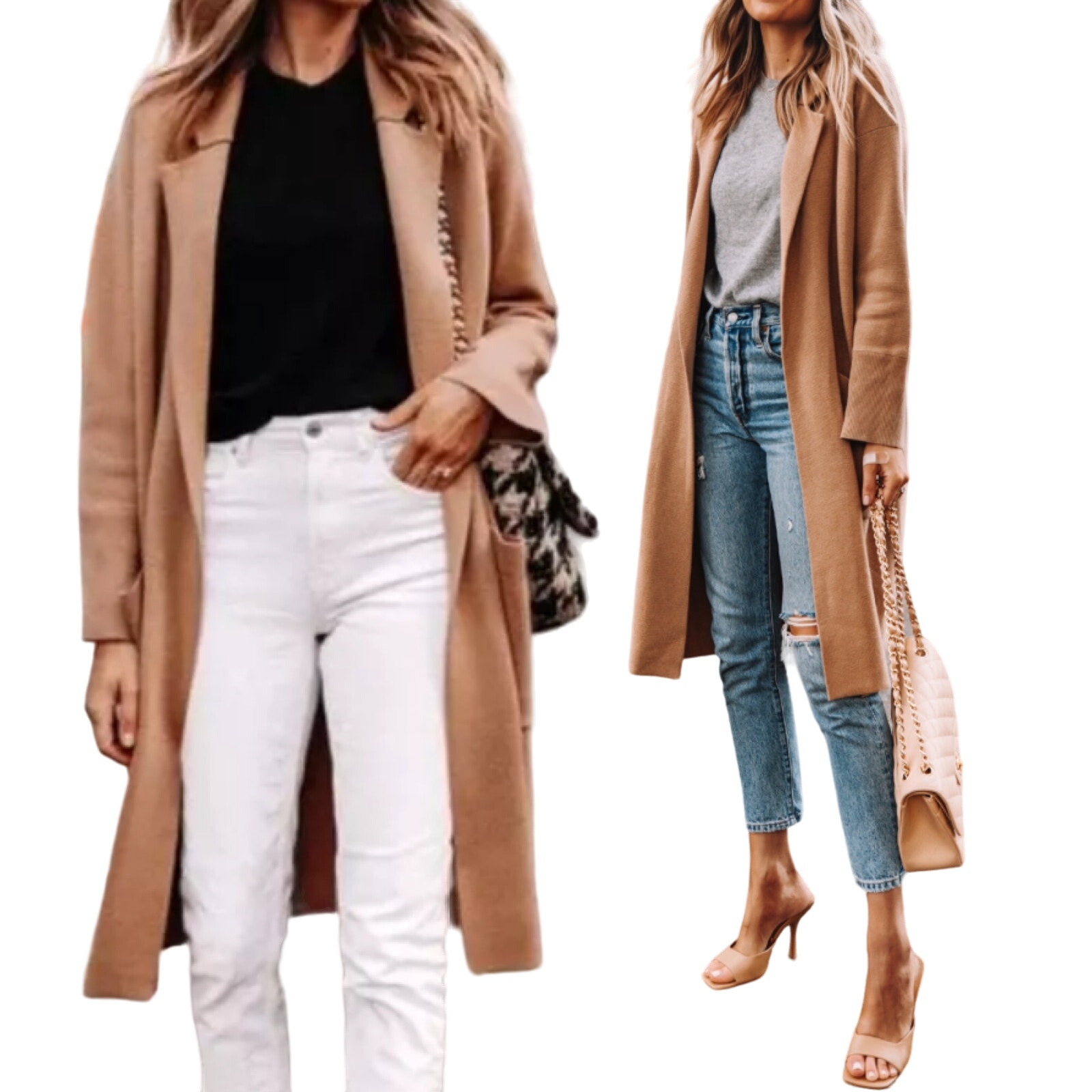 J Crew Ella Sweater Blazer Open Front Longline Patch Pockets Beige Womens Small