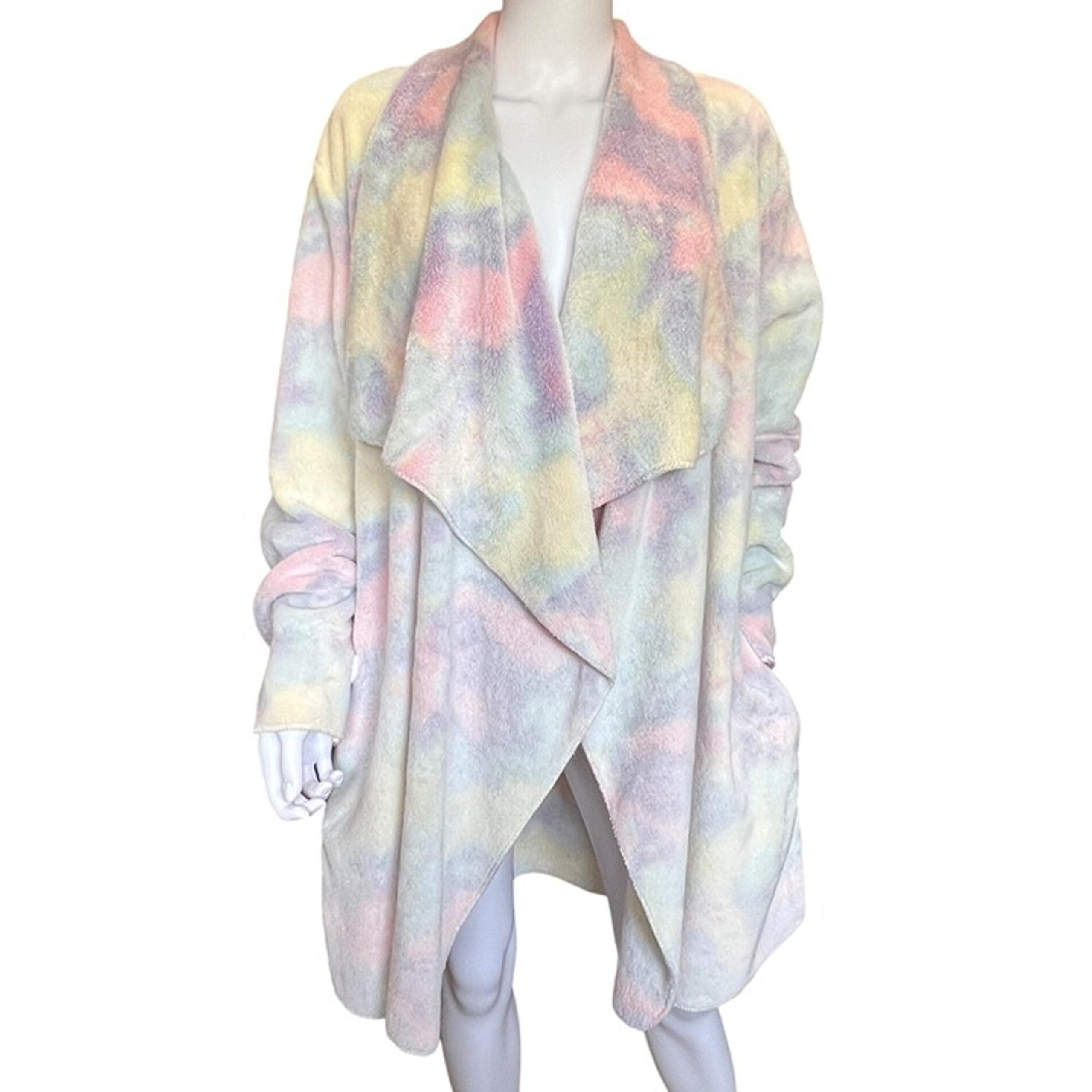 Berkshire Homewear Pastel Tie-Dye Plush Open-Front Wrap Cardigan Coat Womens L