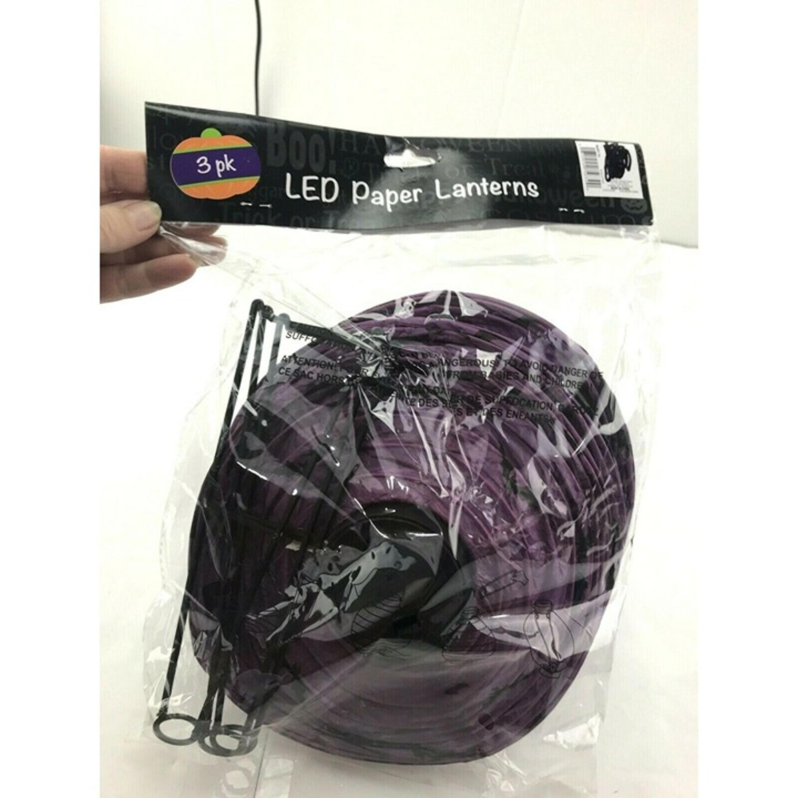 Halloween LED Paper Lantern decor purple with bats NIP